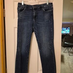 Kut from the Kloth Womens Size 10 Dark Wash Distressed Straight Leg Denim Jeans